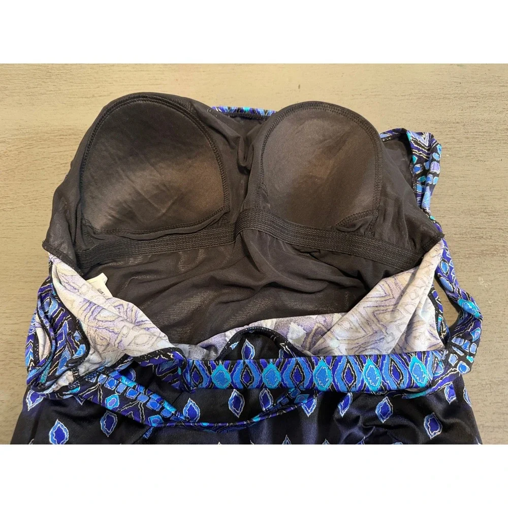 Longitude Womens Blue Purple Geometric Diamond One Piece Swimsuit Size 14 - Picture 4 of 6